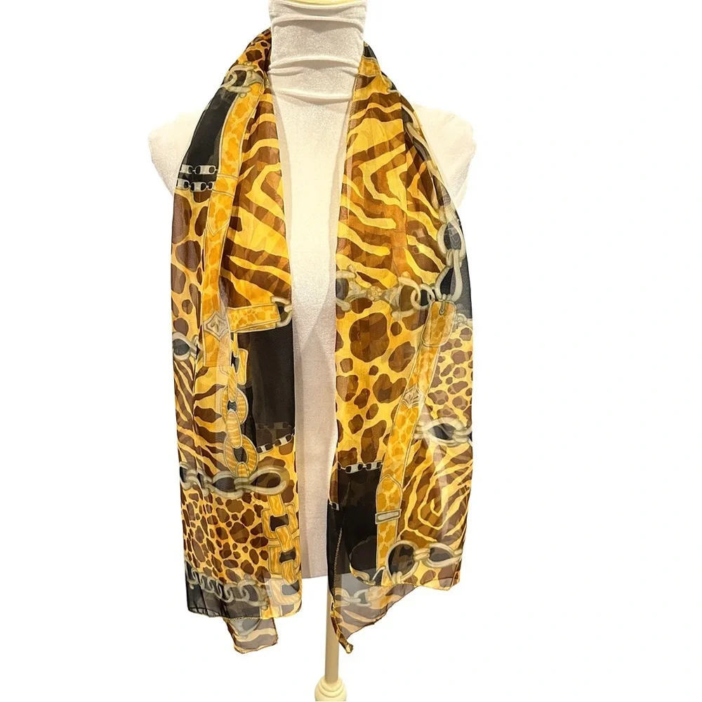 Classic‎ Timeless Leopard Chain  Print Silk Scarf